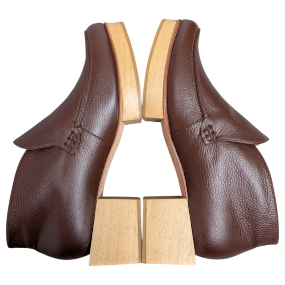 Beklina Matisse Wooden Platform Pebbled Leather Bootie Castagna Brown 11 NEW - Picture 9 of 12